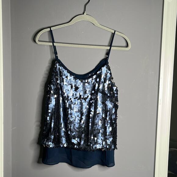 Chelsea & Violet Blue Sequin Spaghetti Strap Top Size Small - Picture 9 of 9